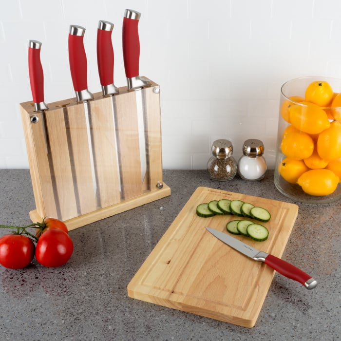 82-kit1018 Cutting Board Stainless Steel Knife Block Set - 7 Piece