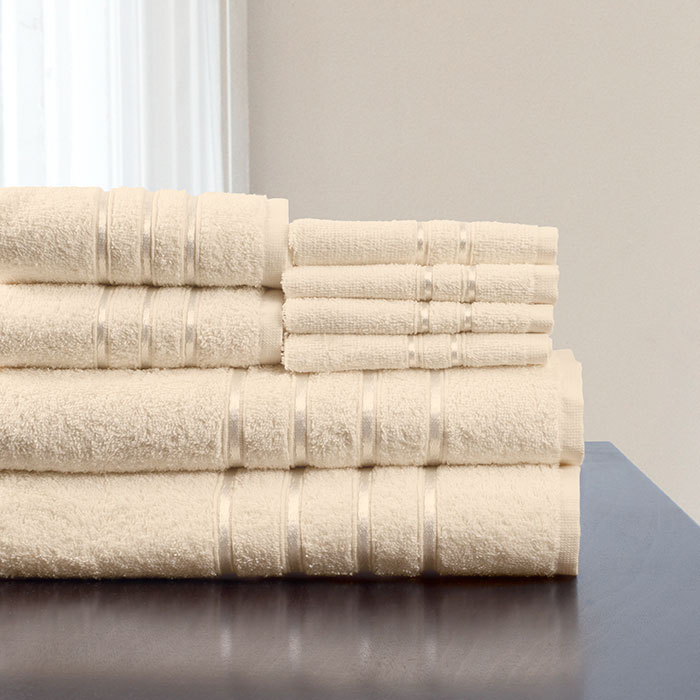 Lavish Home 67-0013-b 12 X 11.75 In. 100 Percent Cotton Plush Bath Towel Set, Bone - 8 Piece