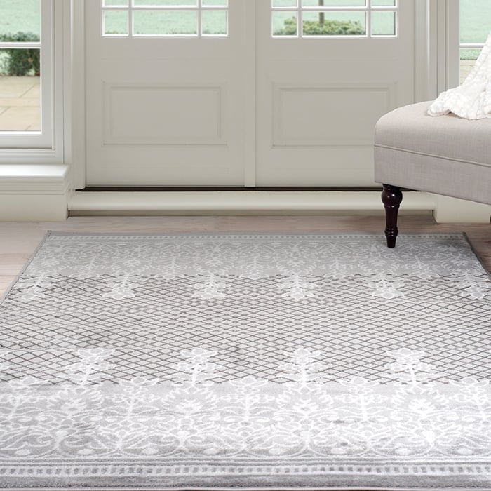 Lavish Home 62-2024a-44 5 Ft. X 7 Ft. 7 In. Royal Garden Area Rug, Grey & White
