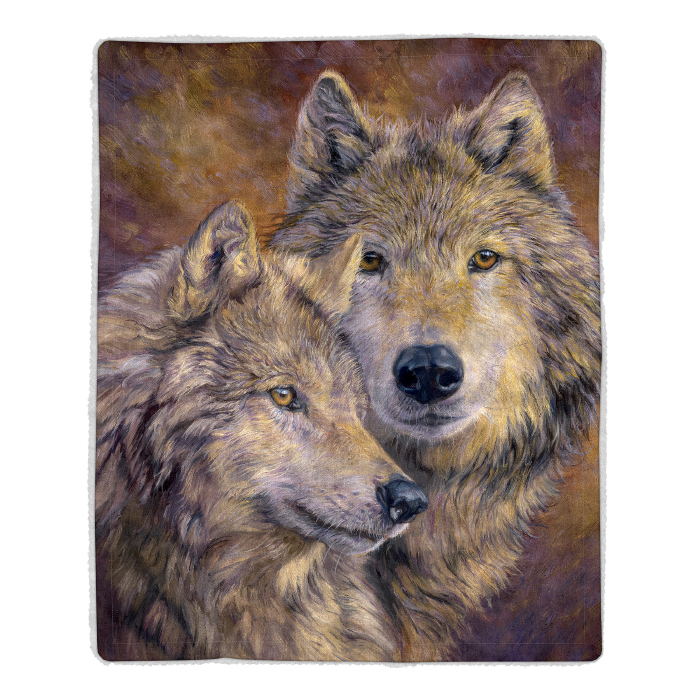 Lavish Home 64-wolfpair Sherpa Fleece Throw Blanket - Wolf Print Pattern