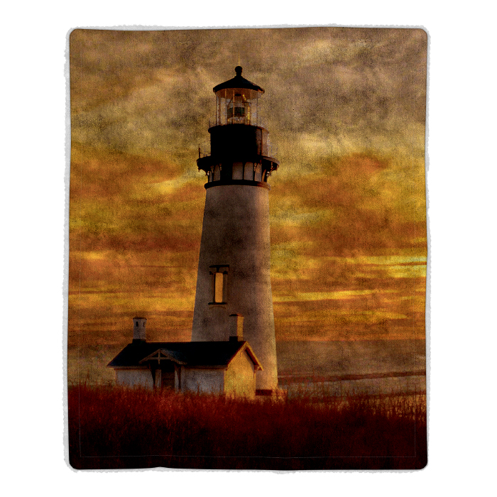 Lavish Home 64-lighthouse Sherpa Fleece Throw Blanket- Lighthouse Print Pattern