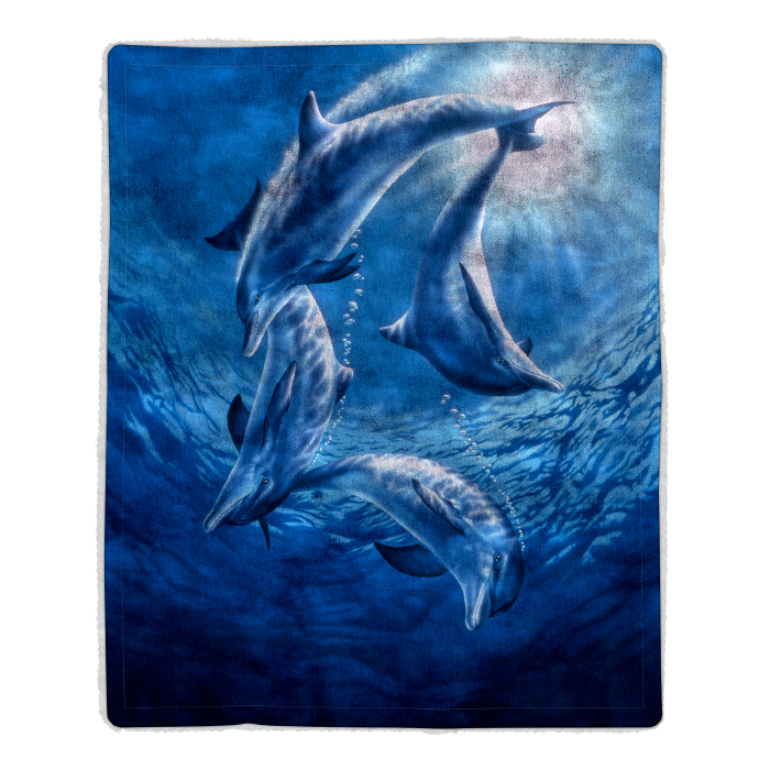 Lavish Home 64-dolphins Sherpa Fleece Throw Blanket- Ocean Dolphin Print Pattern
