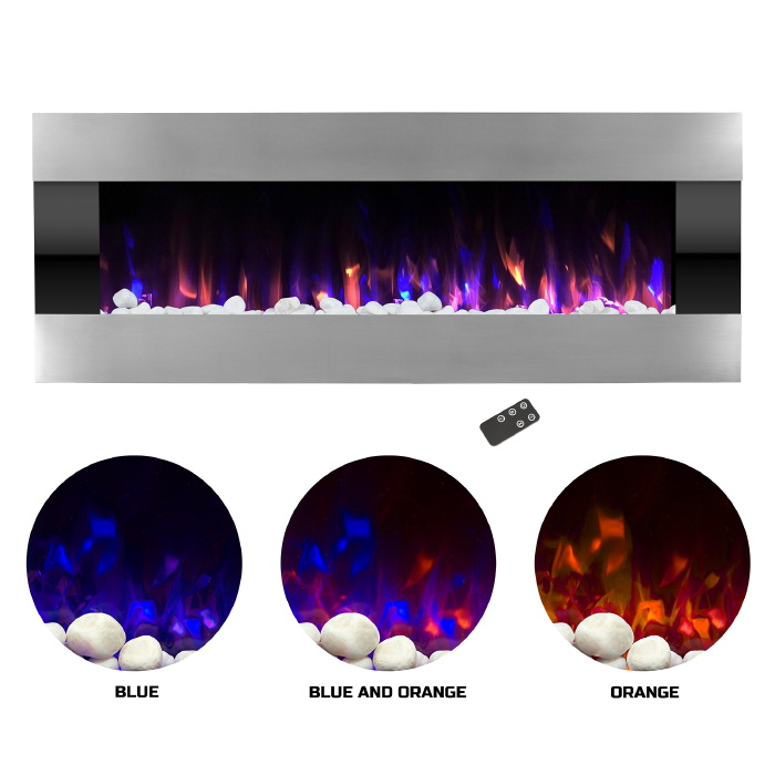 80-2000a-54-ss 54 In. Stainless Steel Wall Mounted With Led Fire & Ice Flame Electric Fireplace