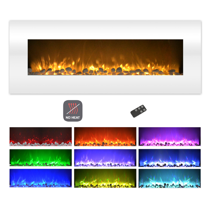 80-wsg02-nh 50 In. Wall Mounted Color Changing Led Flame Electric Fireplace - White