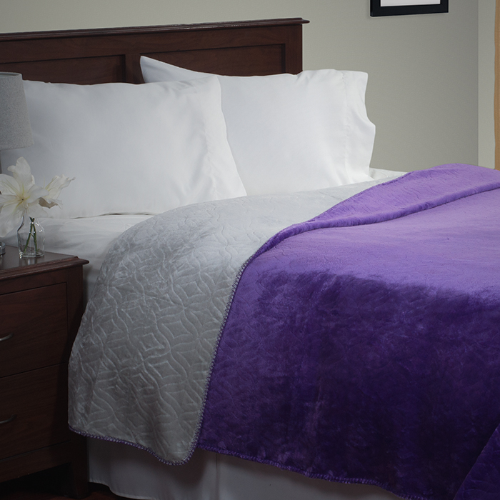 Lavish Home 61-80-k-pg King Super Warm Flannel Like Reversible Blanket, Purple & Grey