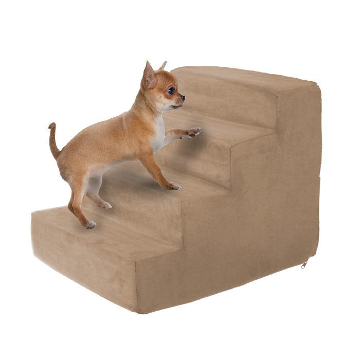 Petmaker 80-pet6014 High Density Foam Pet Stairs 4 Steps With Machine Washable Zippered Removeable Micro-fiber Cover With Non-slip Bottom - Tan