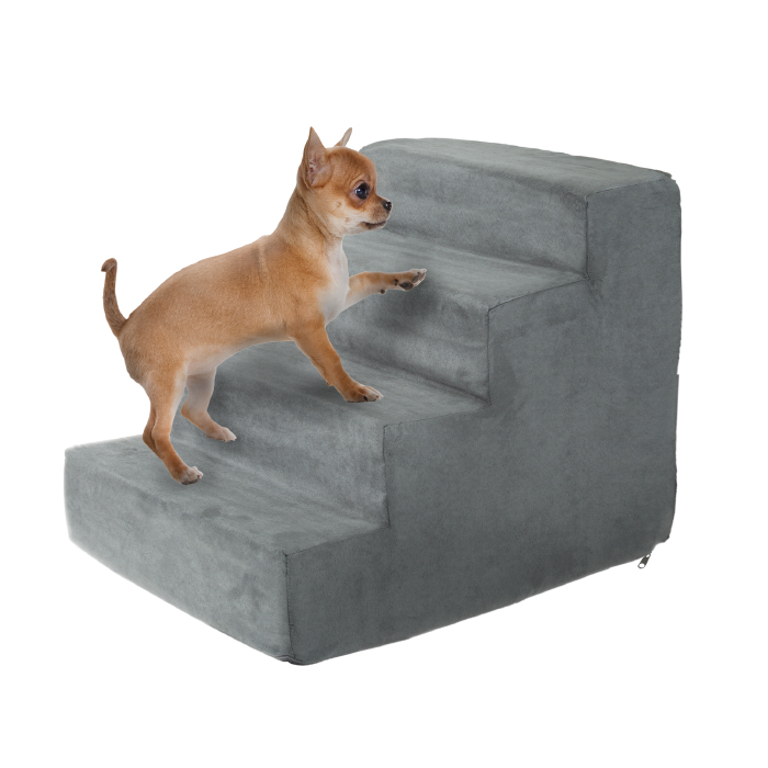 Petmaker 80-pet6016 High Density Foam Pet Stairs 4 Steps With Machine Washable Zippered Removeable Micro-fiber Cover With Non-slip Bottom - Gray
