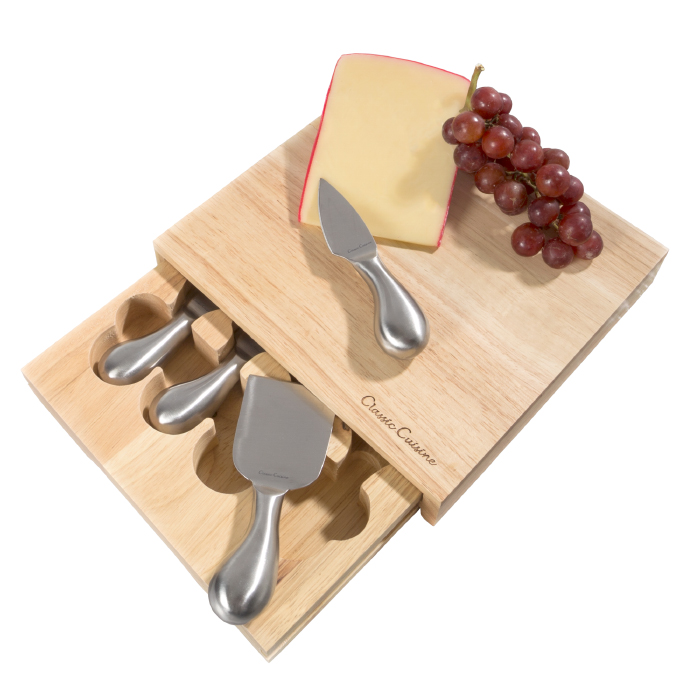 82-kit1004 8.6 X 8.25 In. Cheese Board Set With Stainless Steel Tools & Wood Cutting Block For Every Day, Entertaining Picnics & Gifts - 5 Piece