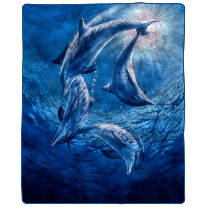 Lavish Home 66-b-dolphins 74 X 91 In. 8 Lbs Heavy Fleece Blanket With Ocean Dolphins Pattern Plush Thick Faux Mink Soft Blanket For Couch Sofa Bed