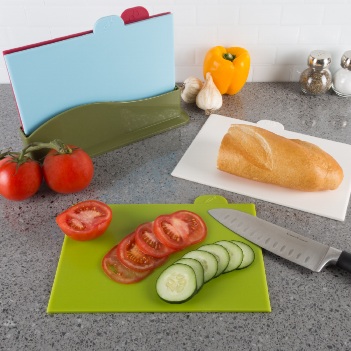 80-kit1003 Plastic Cutting Board Set Color Coded Durable Boards With Icons For Food Safety In Space Saving Storage Case Fda Approved - 5 Piece