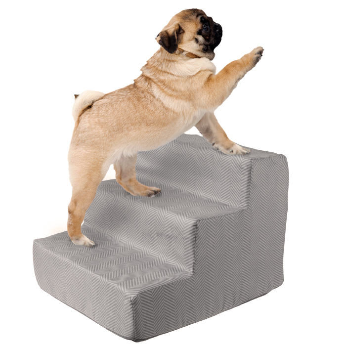 Petmaker High Density Foam Pet Stairs 3 Steps With Machine Washable Zippered Removeable Micro-fiber Cover With Non-slip Bottom - Print On Gray