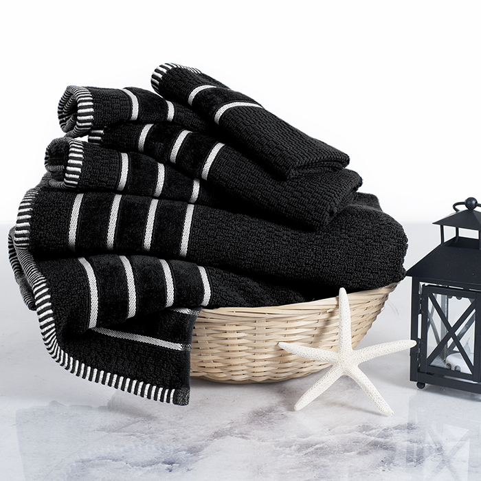 Af810001 Combed Cotton Towel Set Rice Weave, 6 Piece - Black