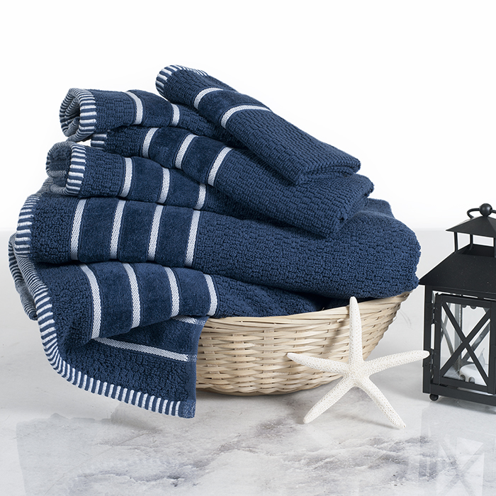 Af810002 Combed Cotton Towel Set Rice Weave, 6 Piece - Navy