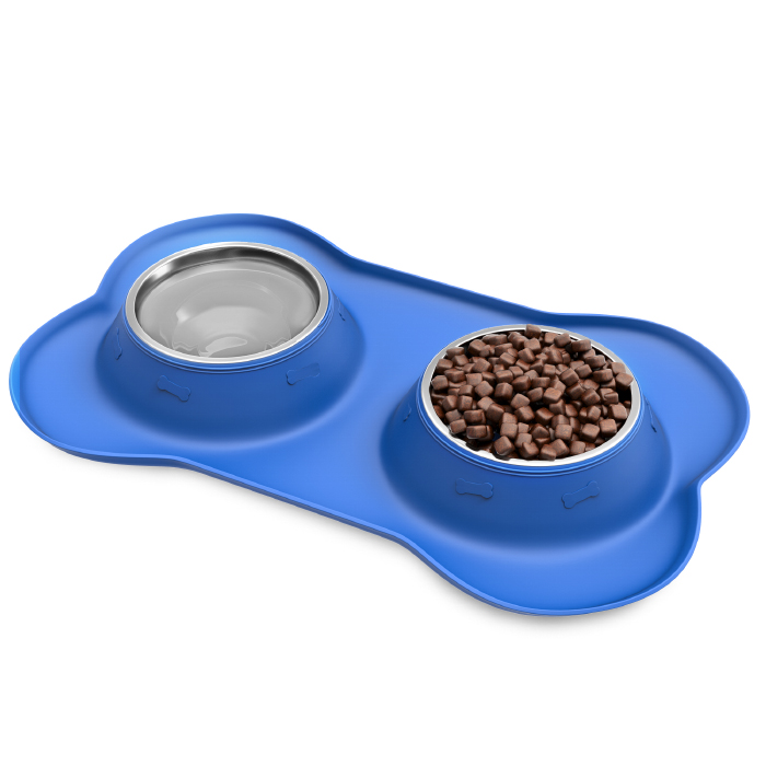 Petmaker 80-pet6030 12 Oz Stainless Steel Pet Bowls For Dogs & Cats Non Slip No Mess Silicone Tray, Blue - Set Of 2