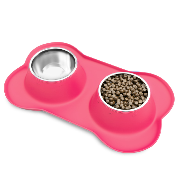 Petmaker 80-pet6034 24 Oz Stainless Steel Pet Bowls For Dogs & Cats Non Slip No Mess Silicone Tray, Pink - Set Of 2