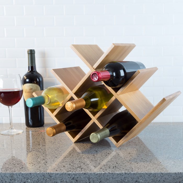 82-kit1063 Bamboo 8 Bottle Wine Rack-space Saving Tabletop Free Standing Wine Bottle Holder For Kitchen Bar, Dining Room-modern Storage Shelf