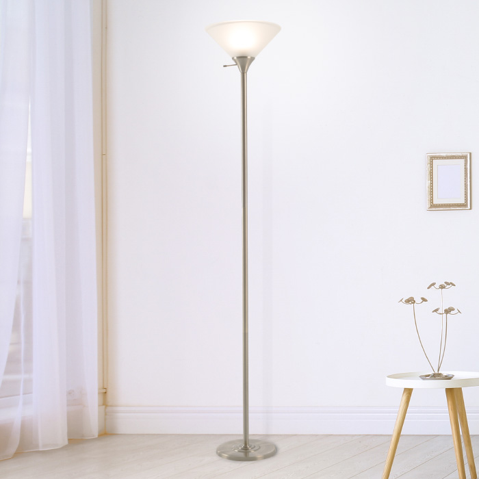 Lavish Home 72-torch-2 Torchiere Floor Lamp Standing Light With Sturdy Metal Base & Frosted Glass Shade Energy Saving Led Bulb - Light Bronze