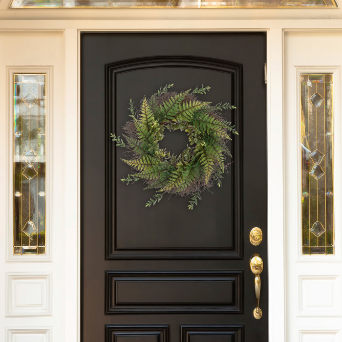 50-217 21 In. Artificial Fern Wreath With Grapevine Base Wall Decor