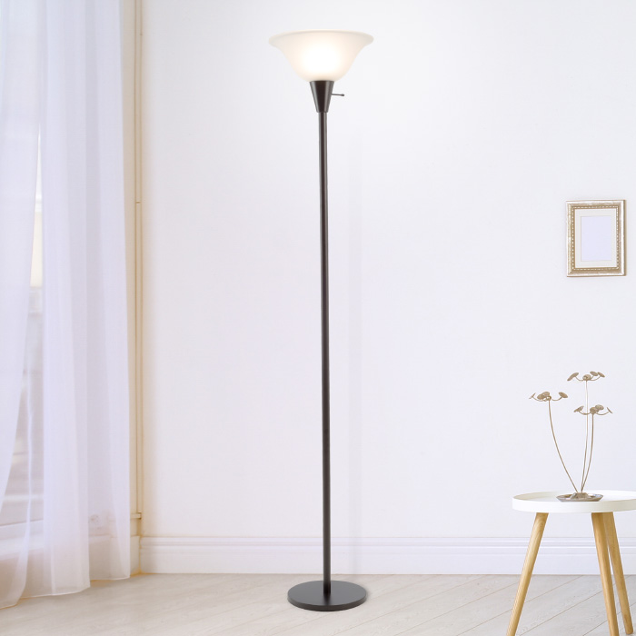 Lavish Home 72-torch-1 Torchiere Floor Lamp-standing Light With Sturdy Metal Base & Frosted Glass Shade-energy Saving Led Bulb - Black