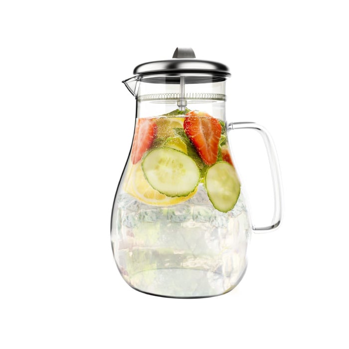 82-kit1071 64 Oz Glass Pitcher Carafe With Stainless Steel Filter Lid Heat Resistant To 300f For Water Coffee Tea Punch, Lemonade