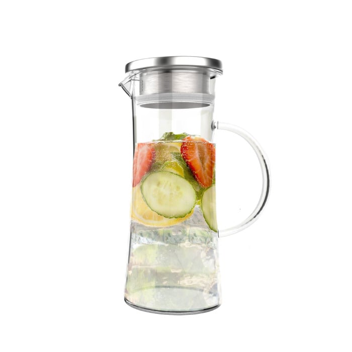 82-kit1072 50 Oz Glass Pitcher Carafe With Stainless Steel Filter Lid Heat Resistant To 300f For Water Coffee Tea Punch & Lemonade