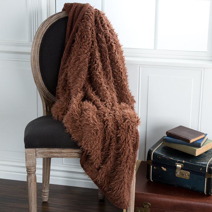 Lavish Home 61-00009-c Solid Soft Plush Sherpa Fleece Throw Blanket - Coffee
