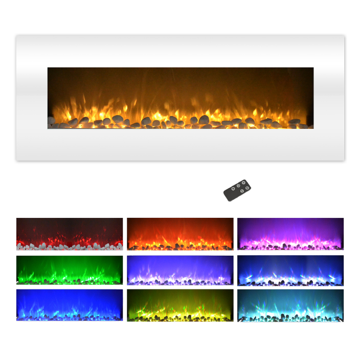 80-wsg02 50 In. Electric Fireplace Wall Mounted Color Changing Led Flame & Remote - White