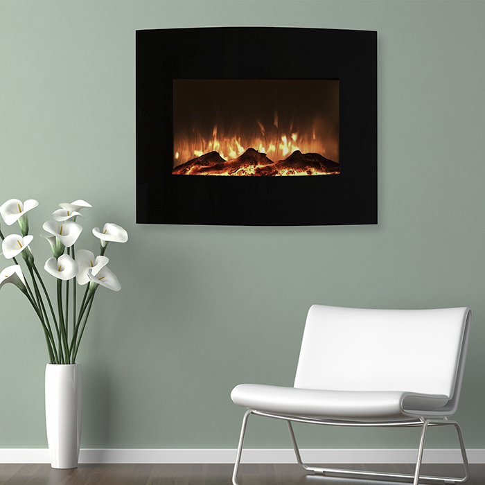 80-455s 25 In. Mini Curved Black Fireplace With Wall & Floor Mount