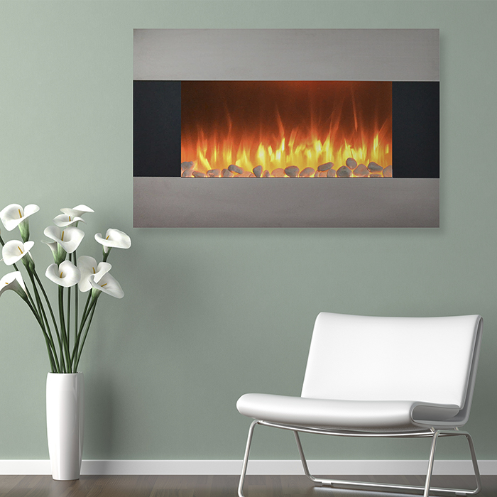 80-421s 36 In. Stainless Steel Electric Fireplace With Wall Mount & Floor Stand & Remote