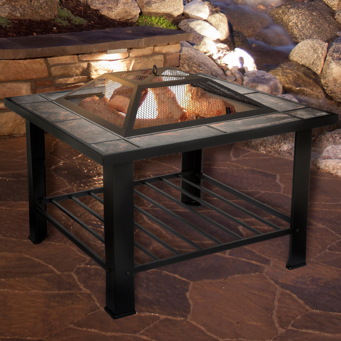 50-104 30 In. Square Wood Burning Marble Tile Fire Pit Set