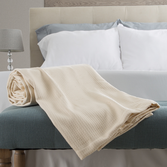 Lavish Home 61-89-fq-c 100 Percent Cotton Blanket, Cream - Full & Queen