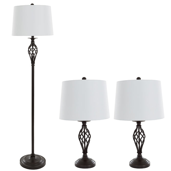 Lavish Home 72-lmp3001 Spiral Cage Design Table & Floor Lamp - Set Of 3