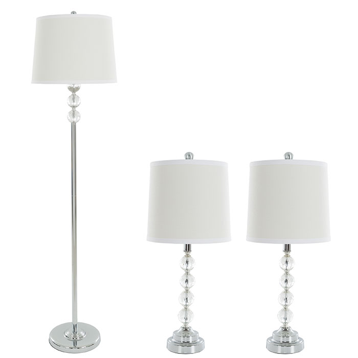 Lavish Home 72-lmp3004 Faceted Crystal Balls Table & Floor Lamp - Set Of 3