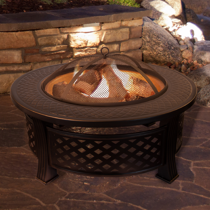 50-fp188 32 In. Round Wood Burning Metal Fire Pit Set