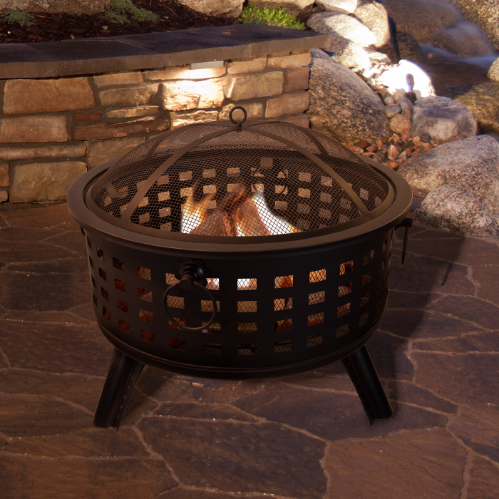 50-fp189 26 In. Round Wood Burning Metal Fire Pit Set
