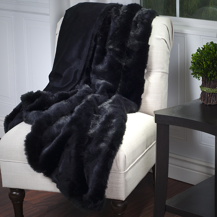 Lavish Home 61-74-bl Luxury Long Haired Faux Fur Throw - Black