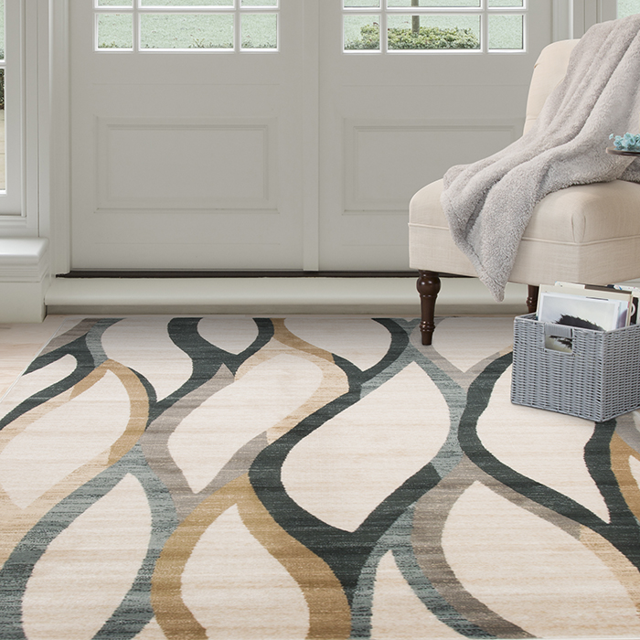 Lavish Home 62-g300b-5377 5 Ft. 3 In. X 7 Ft. X 7 In. Opus Contemporary Curves Area Rug - Cream