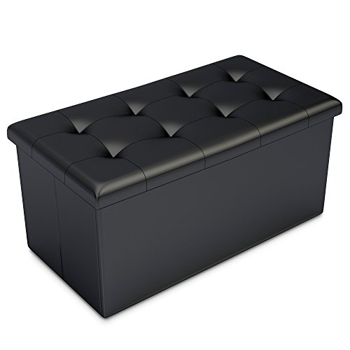 Hc-7001 Black Faux Leather Ottoman Storage Bench