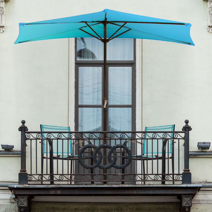 50-lg1037 Half Round Patio Umbrella With Easy Crank - Brilliant Blue - 9 Ft.