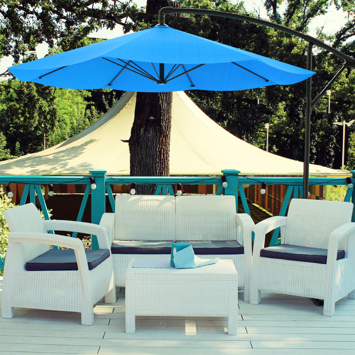 50-lg1039 Cantilever Hanging Outdoor Shade Patio Umbrella, Brilliant Blue - 10 Ft.