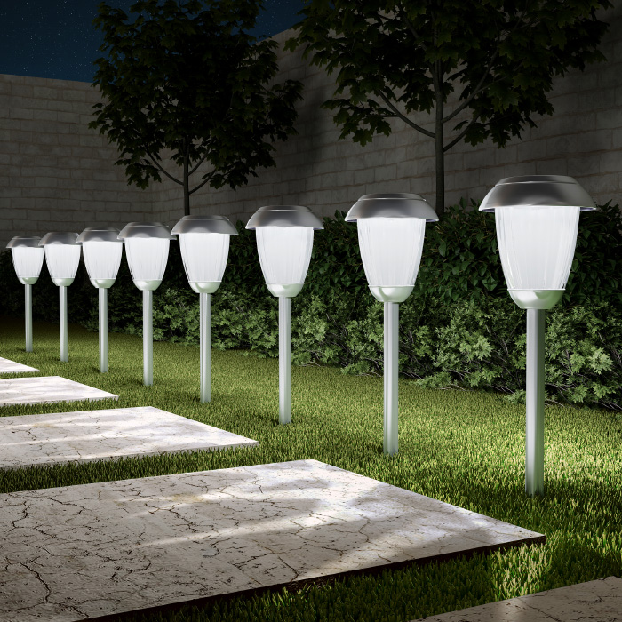 50-lg1059 16 In. Solar Path Tall Stainless Steel Outdoor Stake Lighting For Garden - Gunmetal - Set Of 8