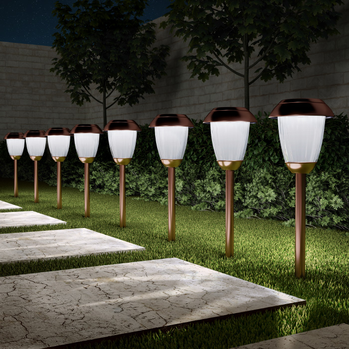 50-lg1060 16 In. Solar Path Tall Stainless Steel Outdoor Stake Lighting For Garden - Copper - Set Of 8