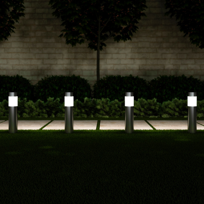 50-lg1062 15 In. Stainless Steel Solar Path Bollard Outdoor Stake Lighting For Garden - Silver - Set Of 6
