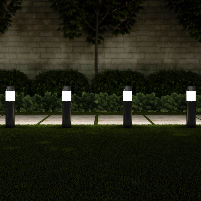 50-lg1063 Solar Path Bollard 15 In. Stainless Steel Outdoor Stake Lighting For Garden - Black - Set Of 6