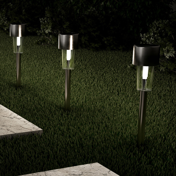 50-lg1067 Solar Path Lights-12.2 In. Stainless Steel Outdoor Stake Lighting For Garden, Silver - Set Of 12