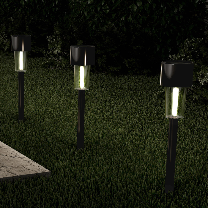50-lg1068 Solar Path Lights-12.2 In. Stainless Steel Outdoor Stake Lighting For Garden, Black - Set Of 12