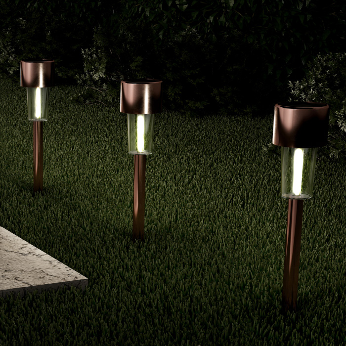 50-lg1069 Solar Path Lights-12.2 In. Stainless Steel Outdoor Stake Lighting For Garden, Bronze - Set Of 12