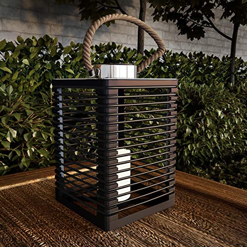 50-lg1084 Solar Powered Led Outdoor & Indoor Flickering Flameless Candle Lantern Decorative Light With Rope Handle, Brown