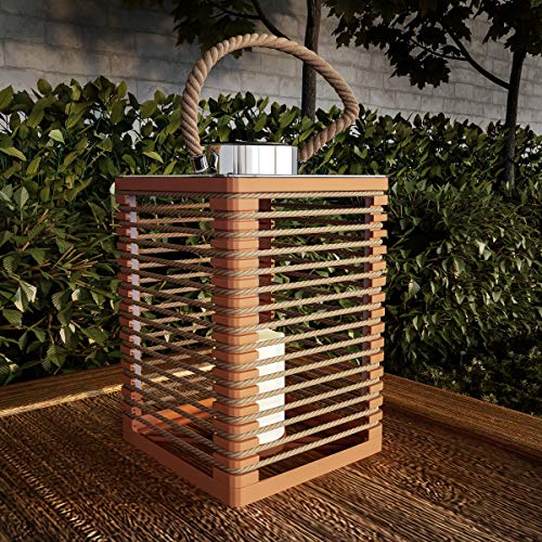 50-lg1085 Solar Powered Led Outdoor & Indoor Flickering Flameless Candle Lantern Decorative Light With Rope Accents, Natural