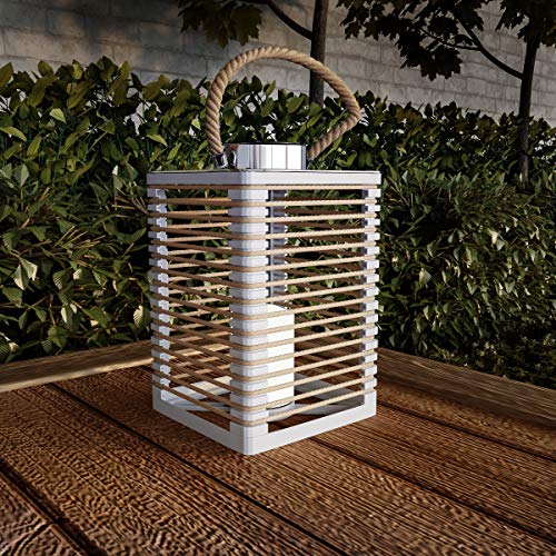 50-lg1086 Solar Powered Led Outdoor & Indoor Flickering Flameless Candle Lantern Decorative Light With Rope Accents, White